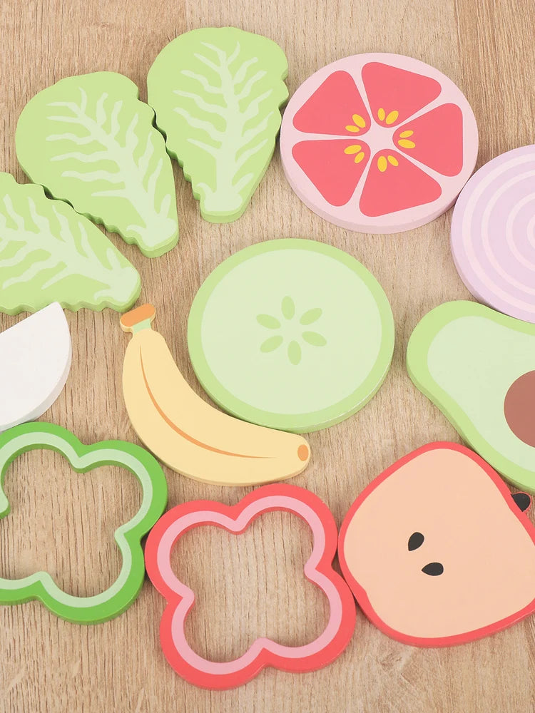 Wooden simulation vegetable salad breakfast french fries toy fruit salad popsicle house American food combination set