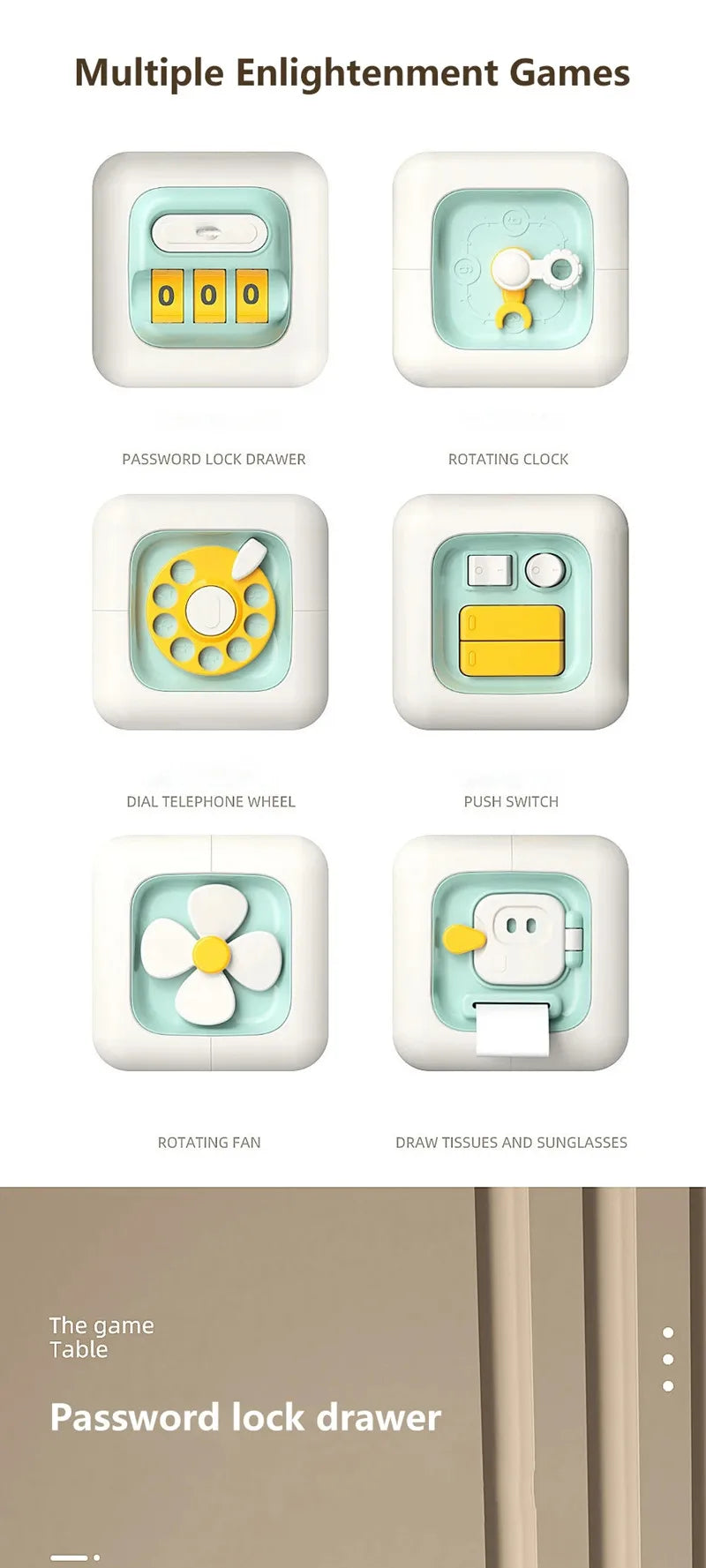 Montessori Activity Cube Baby Toys 6 in 1 Multipurpose Busy Cube Toddler Travel Toy Sensory Busy Board Educational Learning Toys