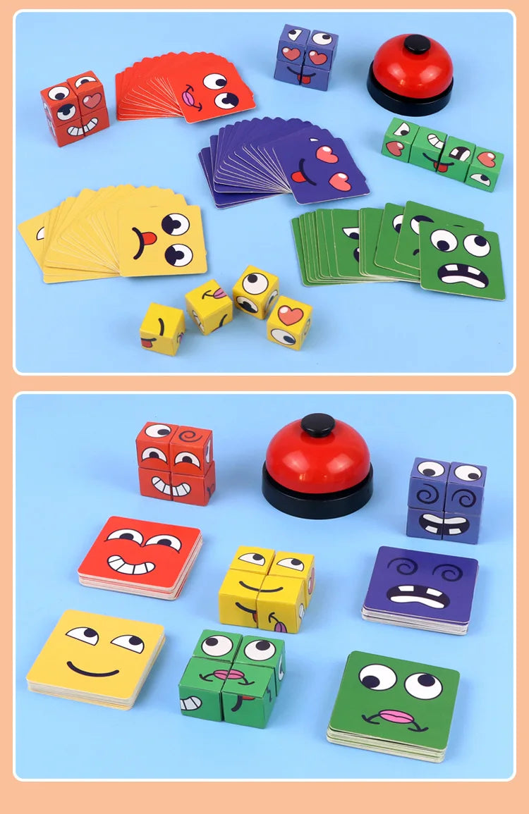 Face Changing Cube Building Blocks Fun Tabletop Parent-Child Board Game Early Education Wooden Puzzle Block Toys For Boys Girls