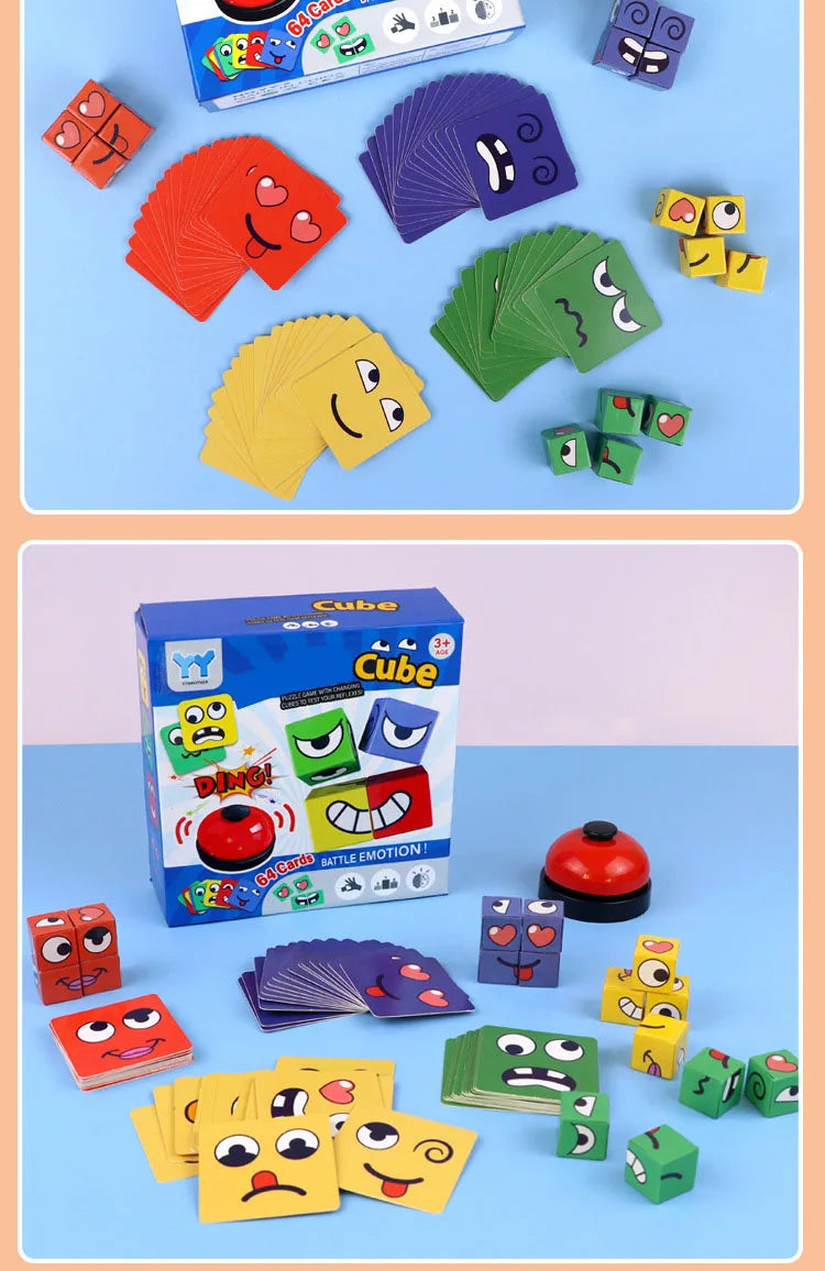 Face Changing Cube Building Blocks Fun Tabletop Parent-Child Board Game Early Education Wooden Puzzle Block Toys For Boys Girls