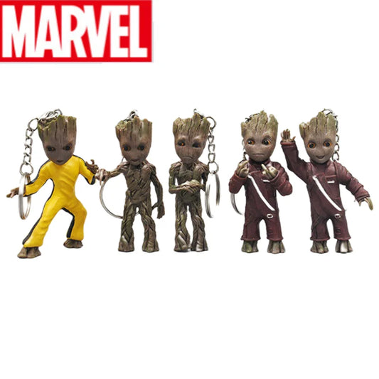 Groot Anime figure keychain Guardians of the galaxy small tree man pendant Groot doll keyring Gifts kids Toys