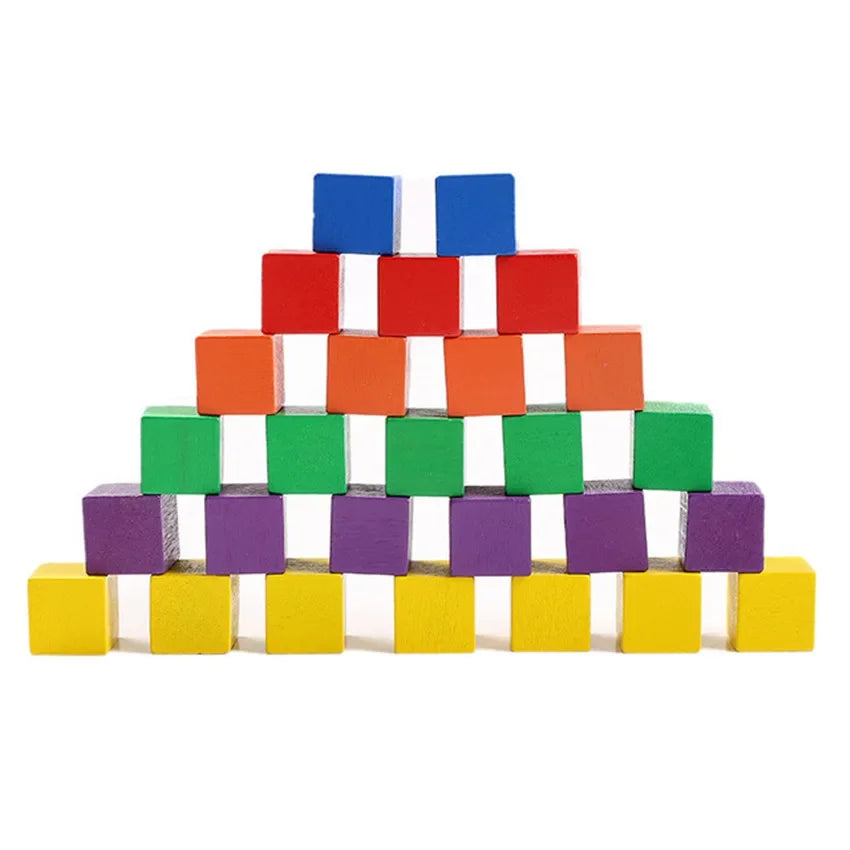 30pcs Colorful Kids Wooden Cube Building Blocks Toy Squares Stack High Game Brick Educational Toys for Boys Girls Birthday Gift