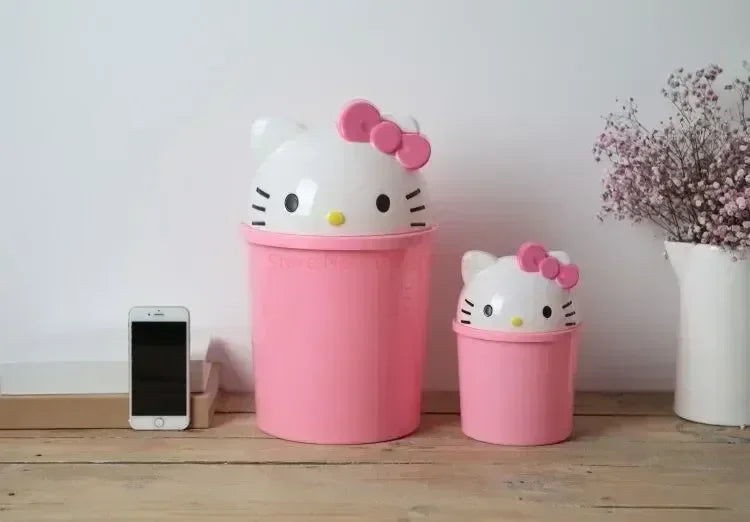 New Sanrio Hello Kitty Dustbin Trash Can Rubbish Bin Garbage Binsanrio Kawaii Trash Can Living Room Bedroom Toilet Paper Basket