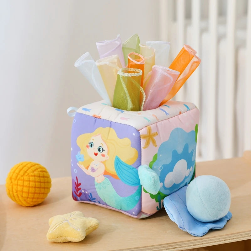 Baby Montessori Toy cotton Magic Tissue Box Finger Exercising Busy Board Game Cloth Book Cartoon Mermaid Puzzle Toy Girl's Gifts
