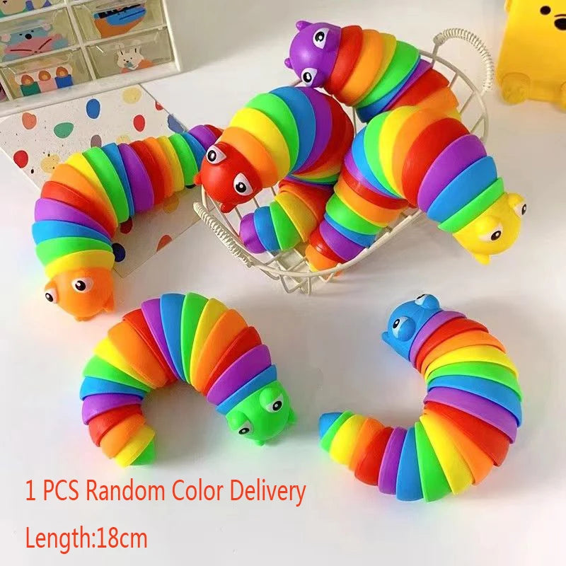 3D Slug Fidget Toy Colorful Slug Snail Toy Articulated Flexible All Ages Relief Anti-Anxiety Sensory Toys for Children