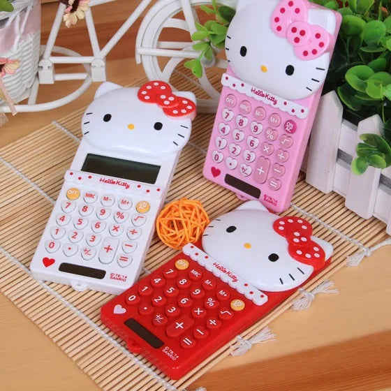 Hello Kitty Pocket Calculator Cute Electronic Push Back Design Portable Office Supplies Math Device Kawaii Student Children Gift