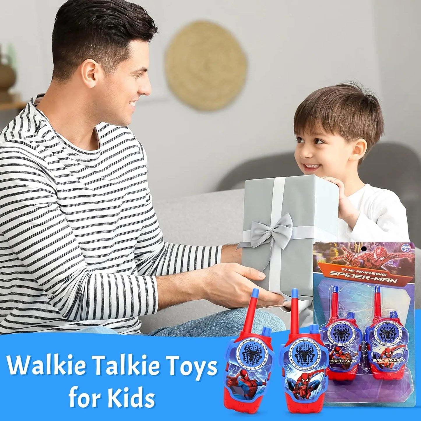 Spidey Walkie Talkies for Kids - 2 Pcs Indoor and Outdoor Spider Toys Gifts for Man Boys Christmas birthday Helloween