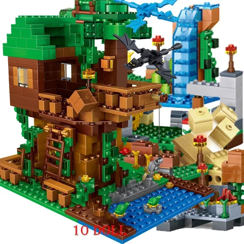 Hot Toys 2024 For Compatible Minecrafted Village Tree House The Mine Mountain Model My World Figure Building Blocks Children Toy