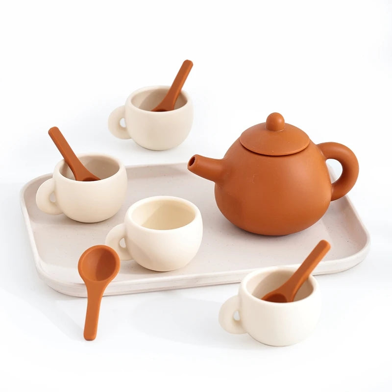 Kids Montessori Afternoon Tea Set Baby Teething Toy BPA Free Silicone Teapot and Teacups Role-Playing Kitchen Toy  Baby Toy Gift