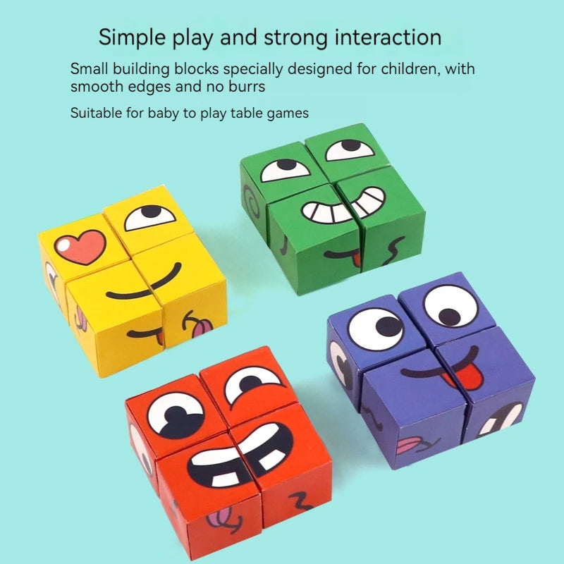 Face Changing Cube Building Blocks Fun Tabletop Parent-Child Board Game Early Education Wooden Puzzle Block Toys For Boys Girls