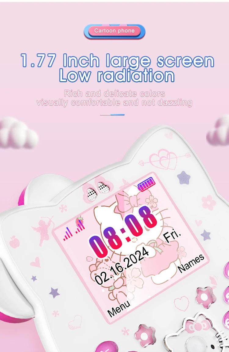 2024 Sanrio Hello Kitty Flip Phone Kawaii K688 Cartoon Kids Taiml Cute Mini Phone Birthday Fashion Girls Gifts Toys For Children