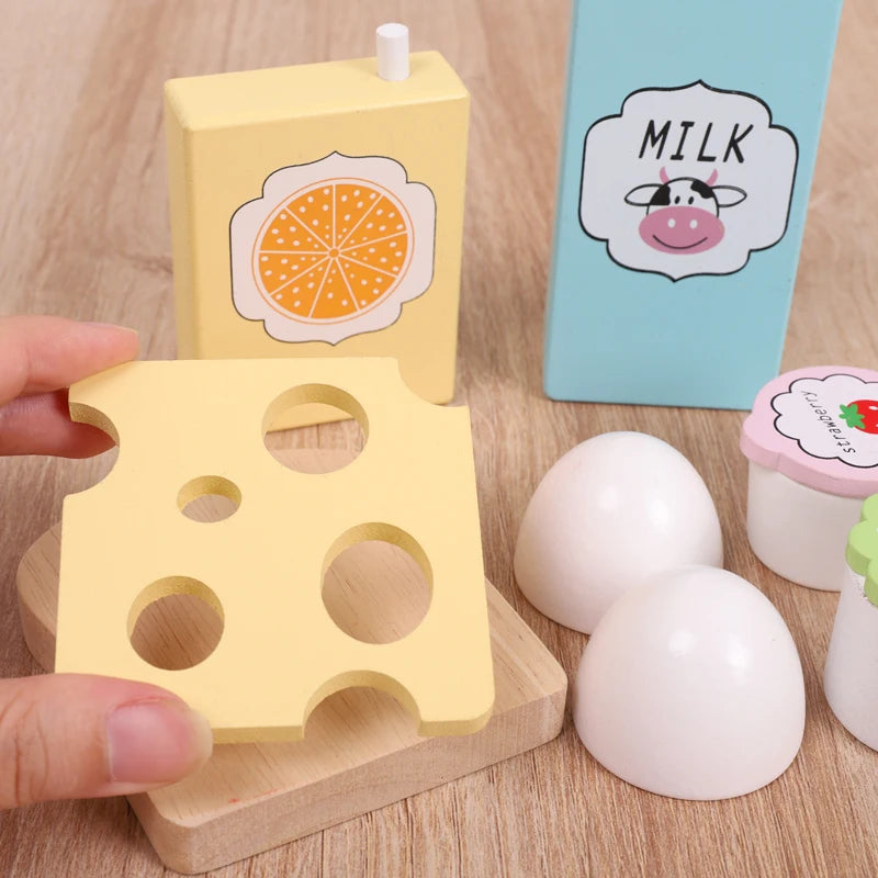 Wooden simulation vegetable salad breakfast french fries toy fruit salad popsicle house American food combination set