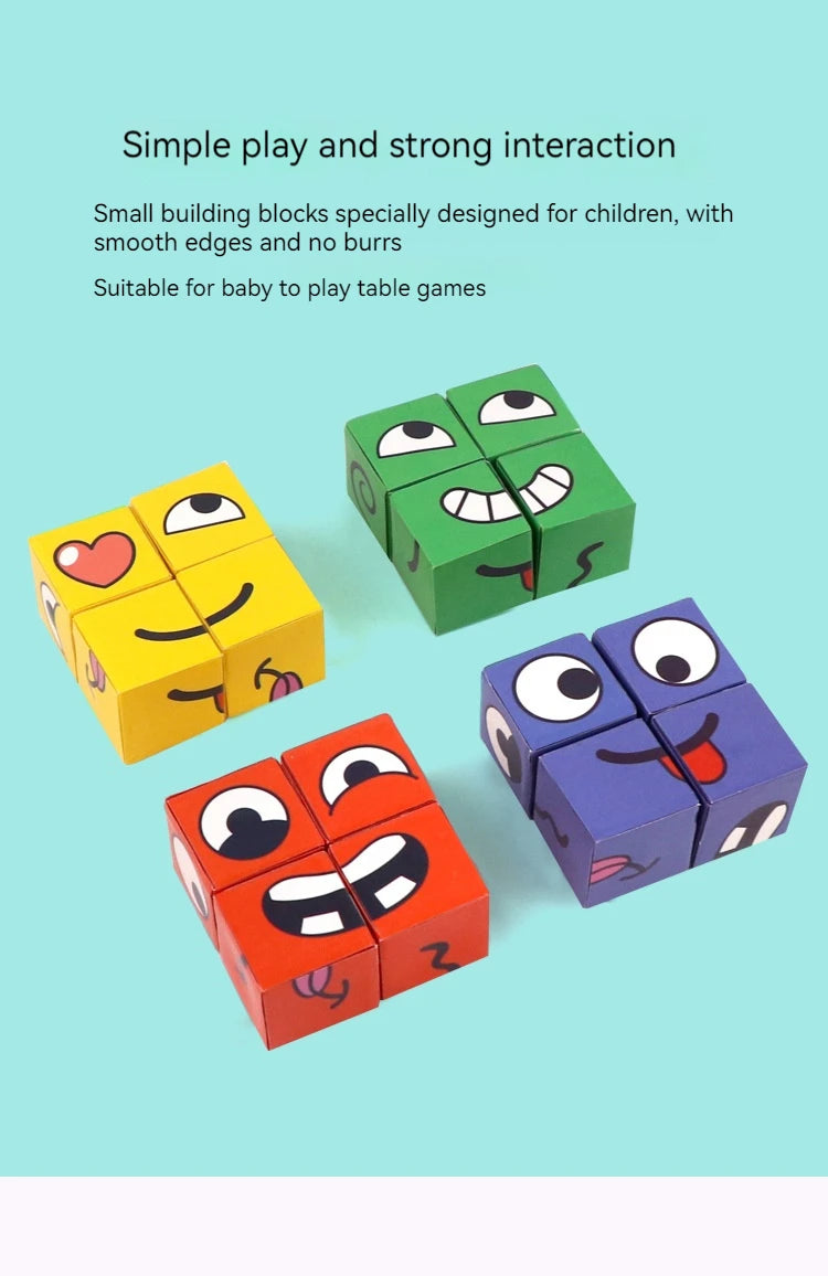 Face Changing Cube Building Blocks Fun Tabletop Parent-Child Board Game Early Education Wooden Puzzle Block Toys For Boys Girls