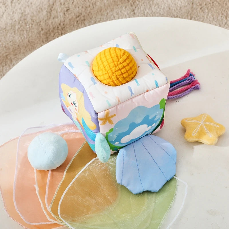 Baby Montessori Toy cotton Magic Tissue Box Finger Exercising Busy Board Game Cloth Book Cartoon Mermaid Puzzle Toy Girl's Gifts