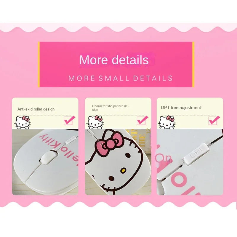Hello Kitty Wireless Mouse Bluetooth Mouse Kawaii Ultra-thin Silent Gaming Mouse Cute USB 2.4G Mice for IPad Computer Laptop PC