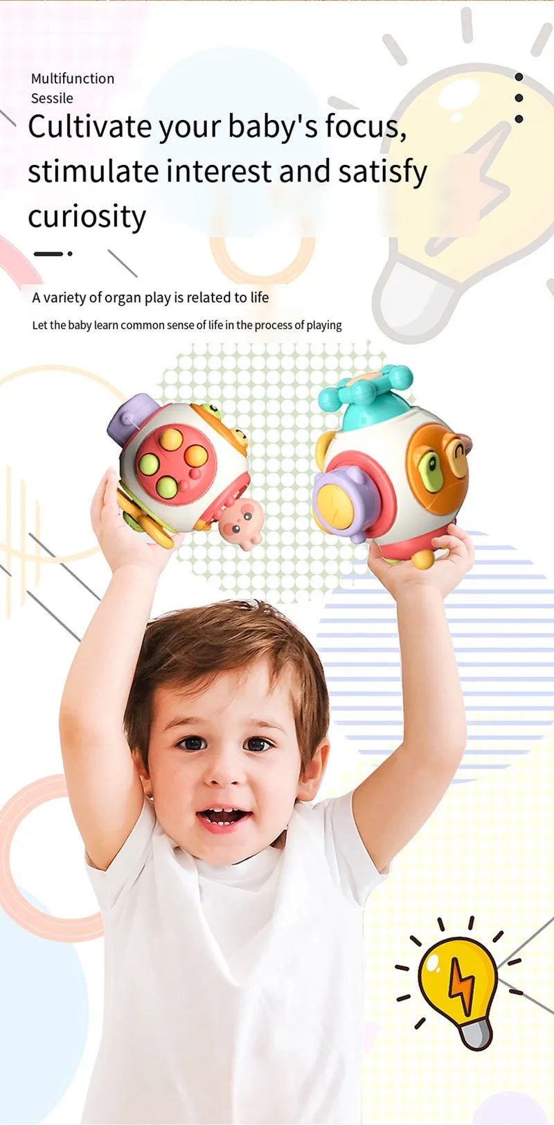 Montessori Activity Cube Baby Toys 6 in 1 Multipurpose Busy Cube Toddler Travel Toy Sensory Busy Board Educational Learning Toys