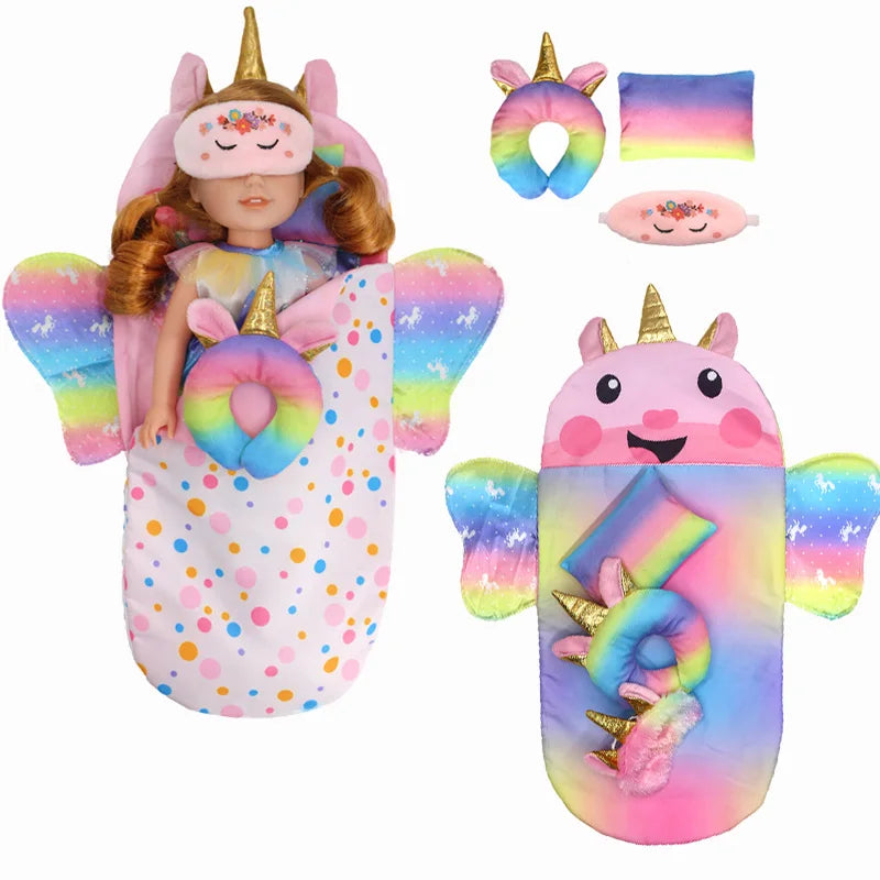 Doll Sleeping Bag for 43cm Dolls Lovely Unicorn Pillow 10-18inch Baby New Born Dolls Accessories American Girl's Birthday Gift