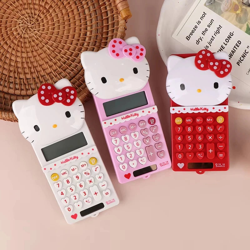 Hello Kitty Pocket Calculator Cute Electronic Push Back Design Portable Office Supplies Math Device Kawaii Student Children Gift
