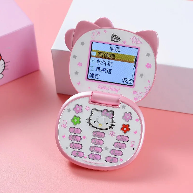 2024 Sanrio Hello Kitty Flip Phone Kawaii K688 Cartoon Kids Taiml Cute Mini Phone Birthday Fashion Girls Gifts Toys For Children