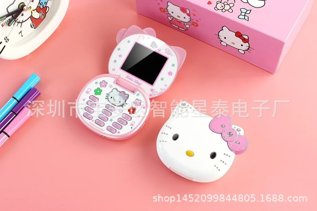 2024 Sanrio Hello Kitty Flip Phone Kawaii K688 Cartoon Kids Taiml Cute Mini Phone Birthday Fashion Girls Gifts Toys For Children