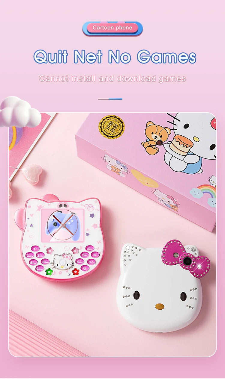 2024 Sanrio Hello Kitty Flip Phone Kawaii K688 Cartoon Kids Taiml Cute Mini Phone Birthday Fashion Girls Gifts Toys For Children