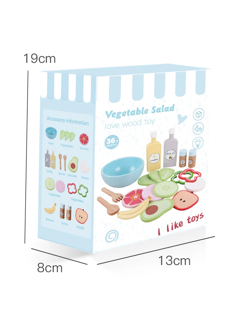 Wooden simulation vegetable salad breakfast french fries toy fruit salad popsicle house American food combination set