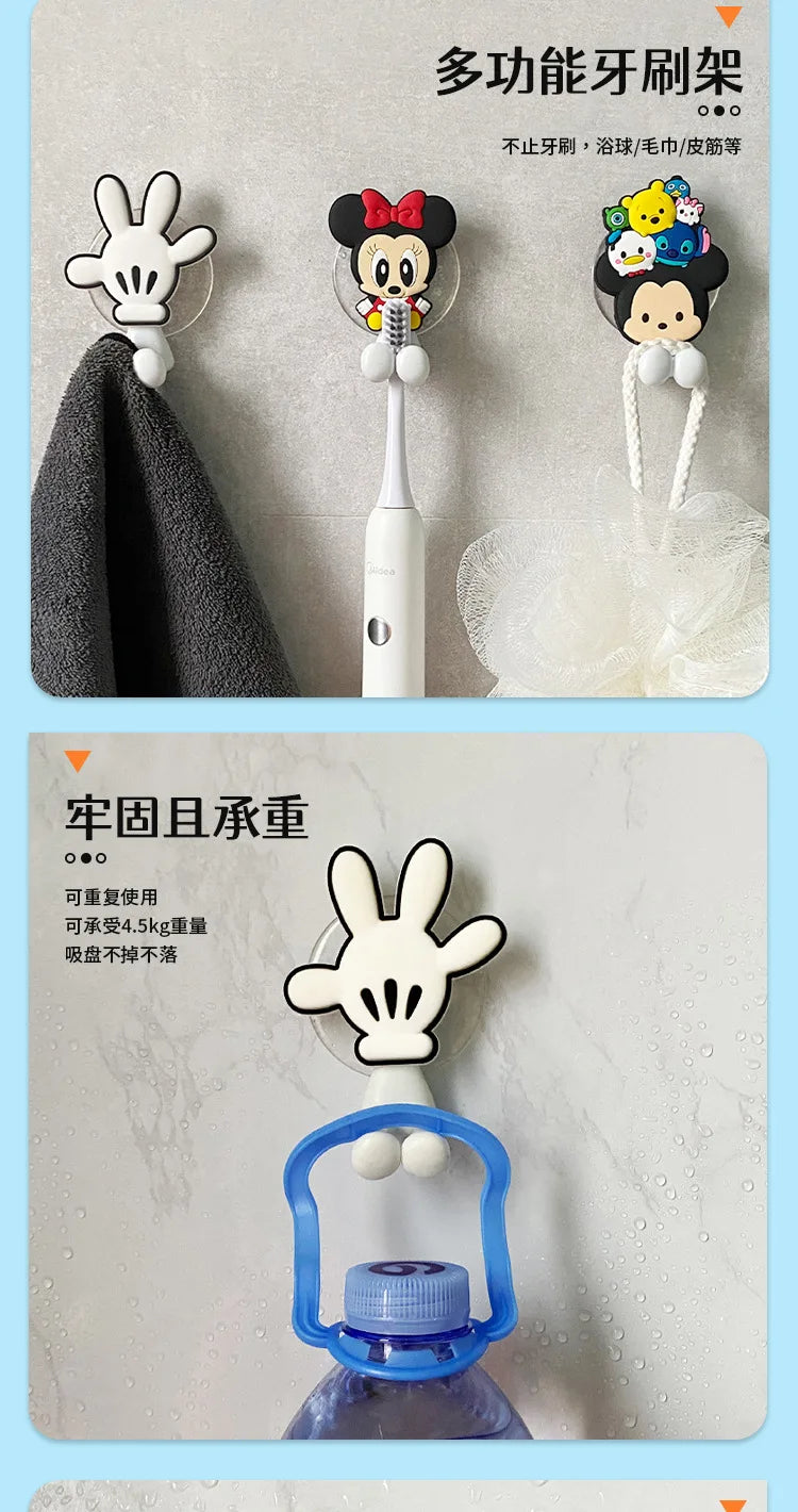 Disney  Stitch Anime Figure Mickey Mouse kids Toothbrush Holder Minnie Mouse Cartoon Wall Mounted Shelf Kitchen Bathroom Toys