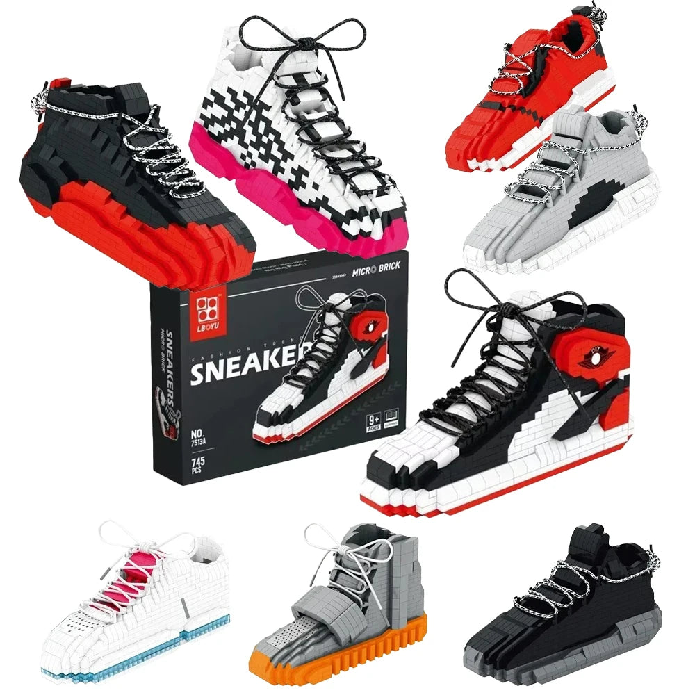 400Pcs Micro Building Block Trendy Shoe Model Youth Puzzle Assembly Toy Boys' Holiday Birthday Gift Compatible with LEGO