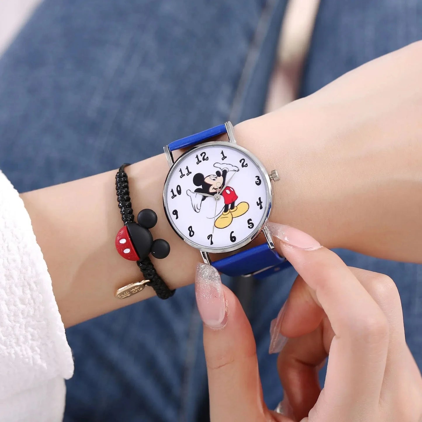 2024 Disney Mickey Mouse watch Minnie Mouse Anime Figure Children watch For Kids Boys Girls Cartoon watches Gifts Toys With Box