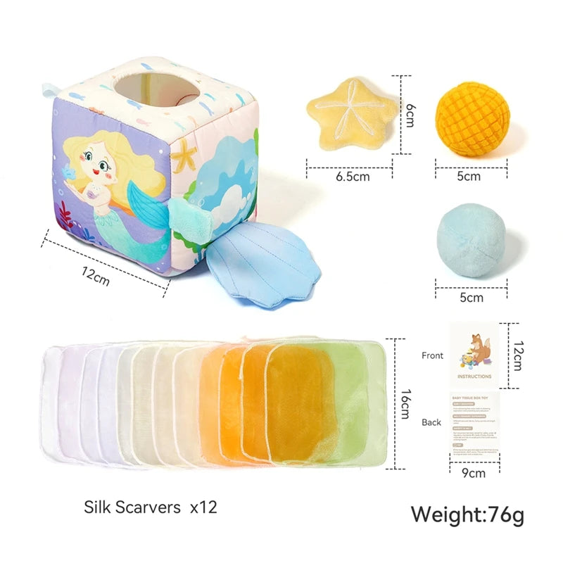 Baby Montessori Toy cotton Magic Tissue Box Finger Exercising Busy Board Game Cloth Book Cartoon Mermaid Puzzle Toy Girl's Gifts