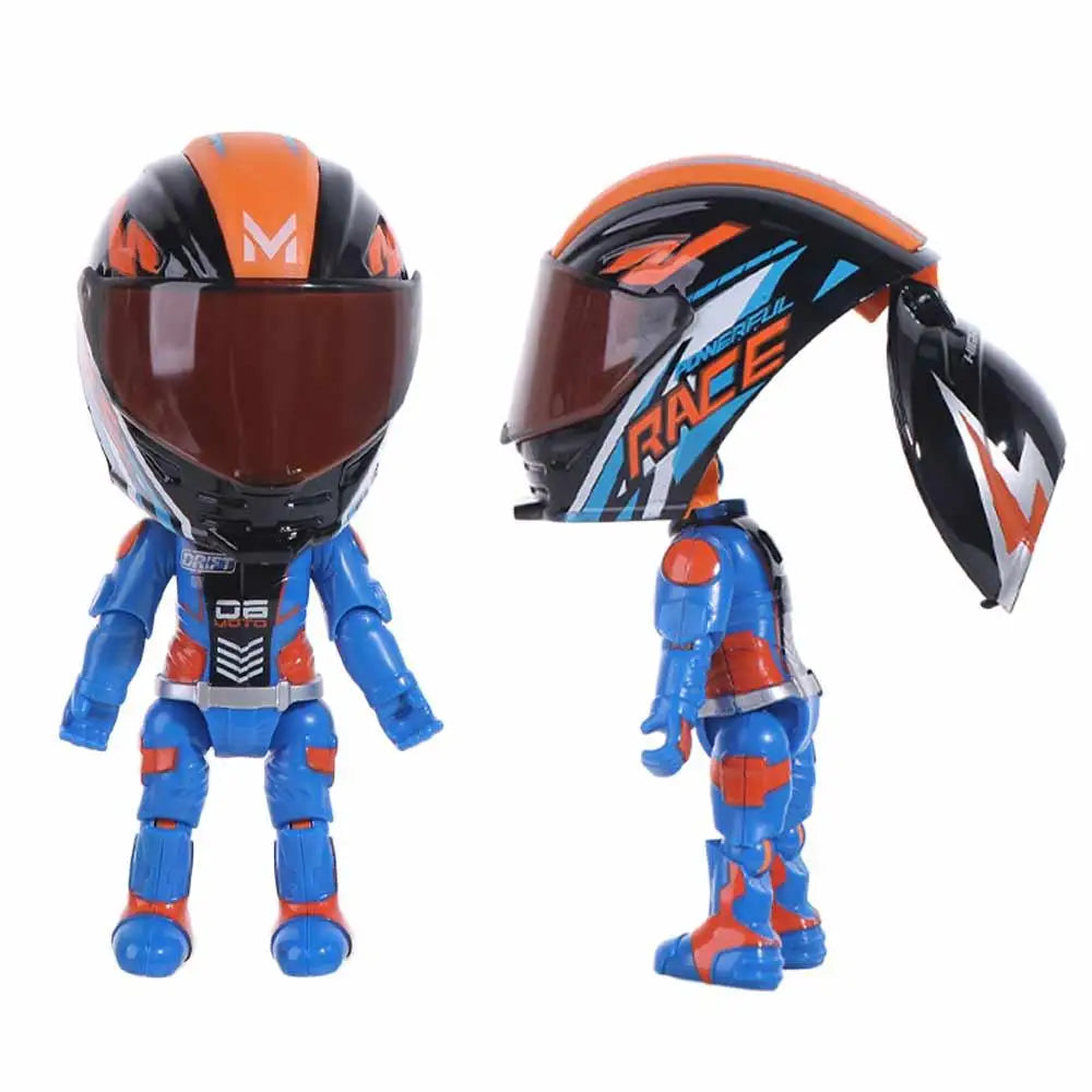 Deformation Helmet Simulated Motorcycle Rider Doll Movable Limbs Flexible Transform Motorcycle Toy Alloy Action Figure