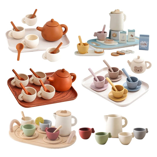 Kids Montessori Afternoon Tea Set Baby Teething Toy BPA Free Silicone Teapot and Teacups Role-Playing Kitchen Toy  Baby Toy Gift