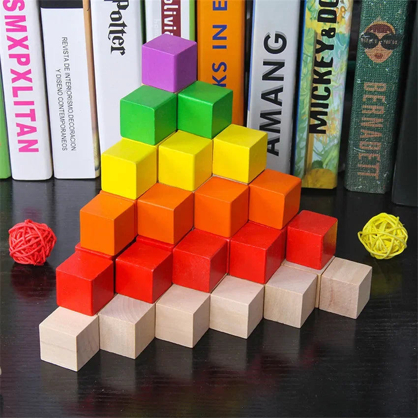 30pcs Colorful Kids Wooden Cube Building Blocks Toy Squares Stack High Game Brick Educational Toys for Boys Girls Birthday Gift