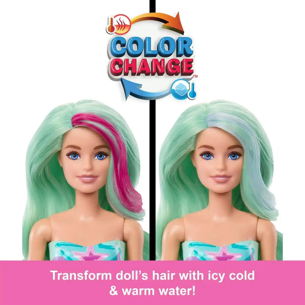 Mattel Barbie Color Reveal Mermaid Series 11.5 Inch Doll and Accessories with 6 Surprises, Color Change Hair, Gift for Kids