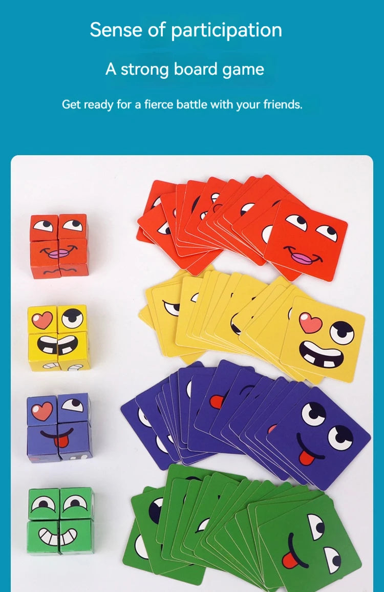 Face Changing Cube Building Blocks Fun Tabletop Parent-Child Board Game Early Education Wooden Puzzle Block Toys For Boys Girls