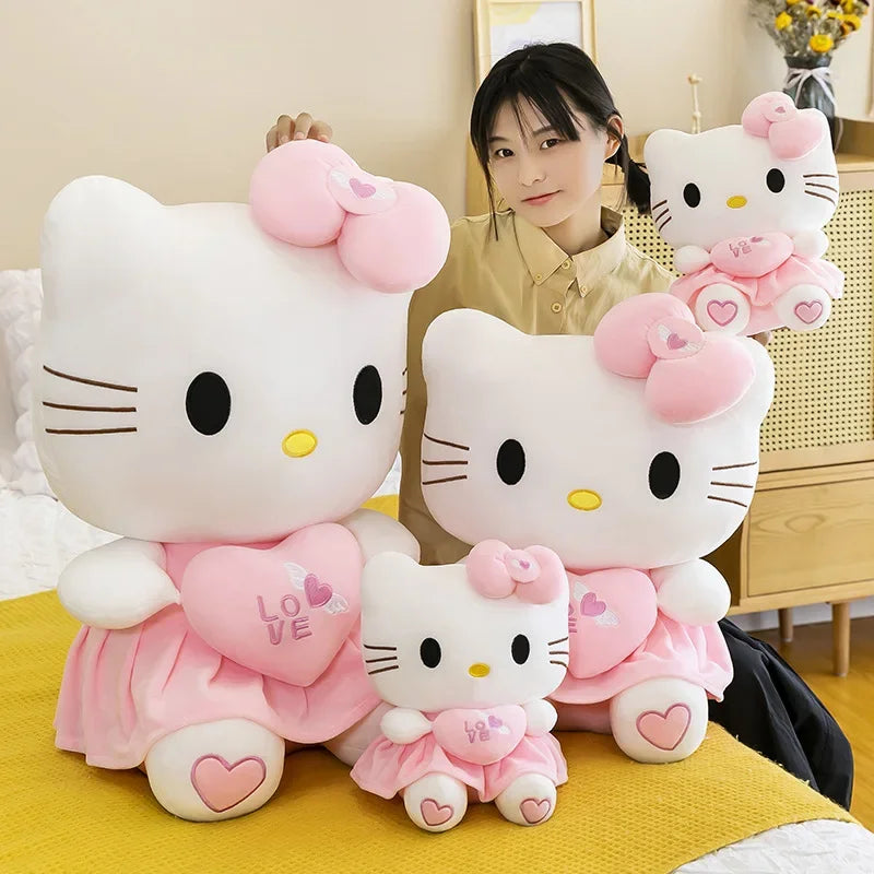 23cm Sanrio KT Cat Plush Toys Pillow Kawaii Anime KT Cat Plush Doll Soft Stuffed Cartoon Cute Pink Doll Birthday Gift For Girls