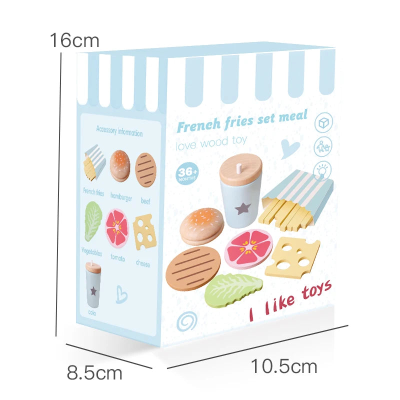 Wooden simulation vegetable salad breakfast french fries toy fruit salad popsicle house American food combination set