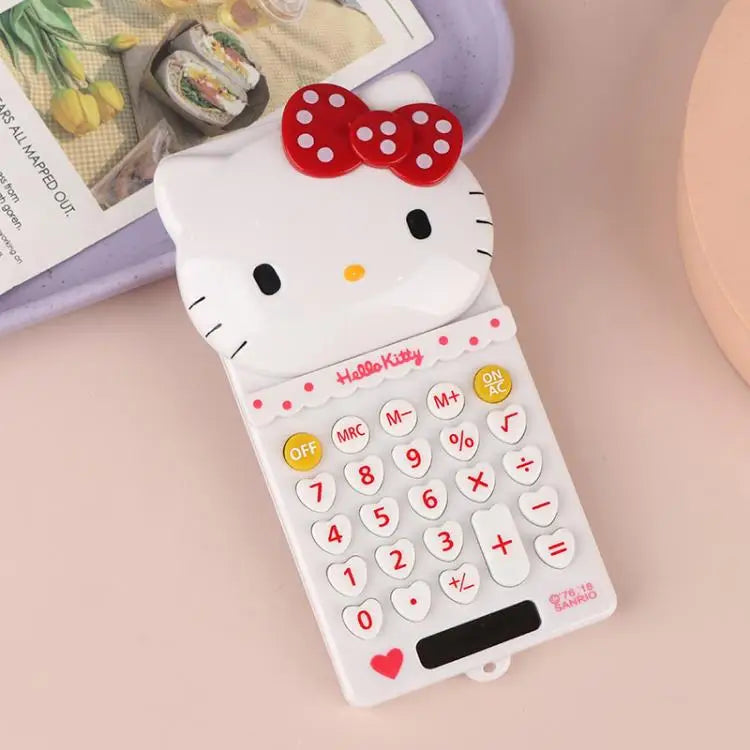 Hello Kitty Pocket Calculator Cute Electronic Push Back Design Portable Office Supplies Math Device Kawaii Student Children Gift