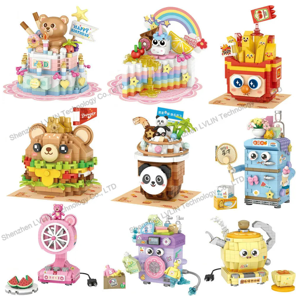 House Building Blocks Household Appliance Dessert Store Street View Snack Children's Toys Boys Girls Gifts Compatible With Lego
