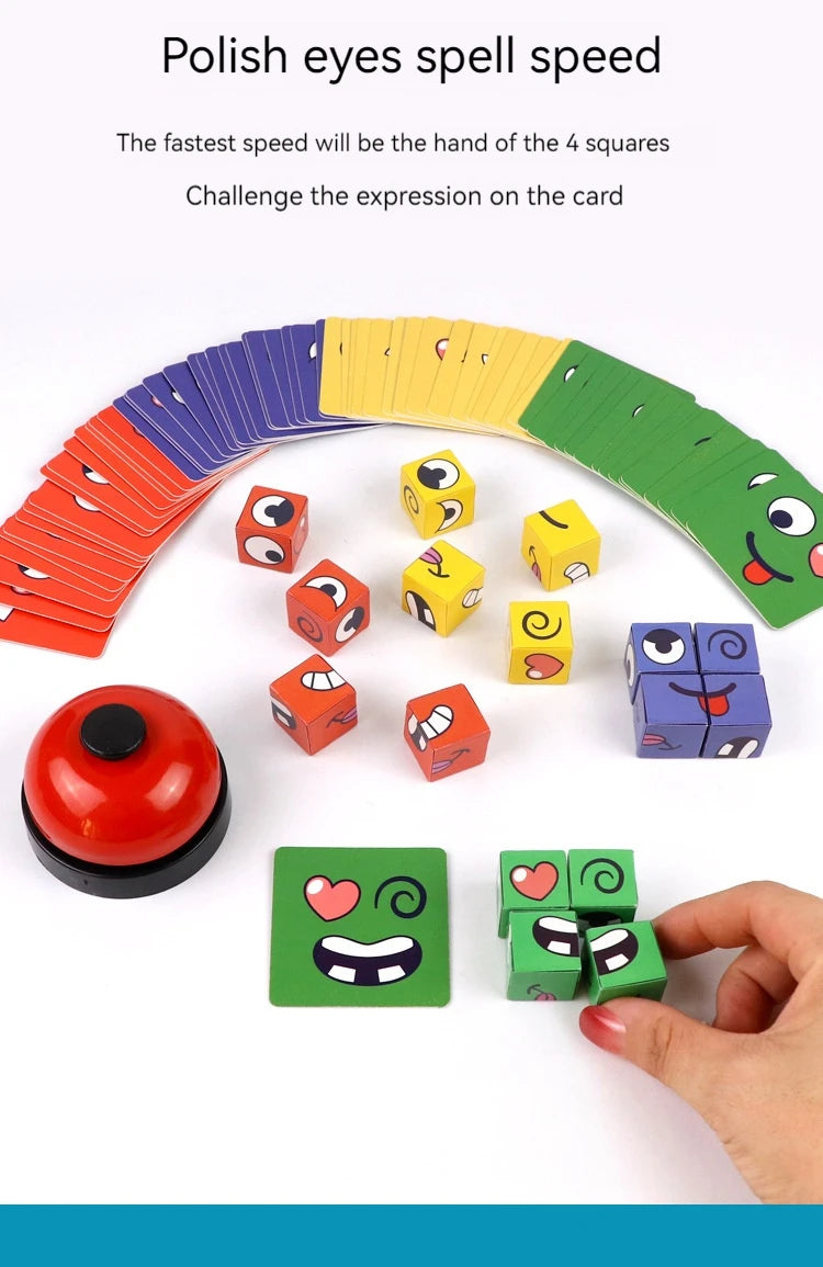 Face Changing Cube Building Blocks Fun Tabletop Parent-Child Board Game Early Education Wooden Puzzle Block Toys For Boys Girls