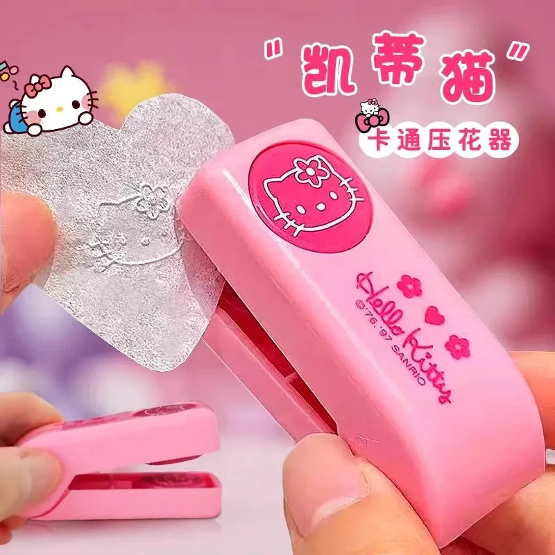 Hello Kitty Stapler Embosser Metal Embossing Punch Kawaii Cartoon Student Notebook Stamp Embosser School Supplies Birthday Gift