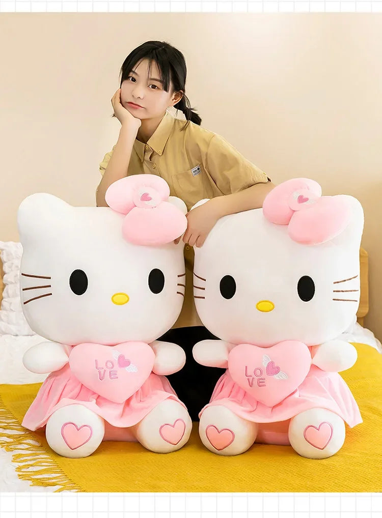23cm Sanrio KT Cat Plush Toys Pillow Kawaii Anime KT Cat Plush Doll Soft Stuffed Cartoon Cute Pink Doll Birthday Gift For Girls