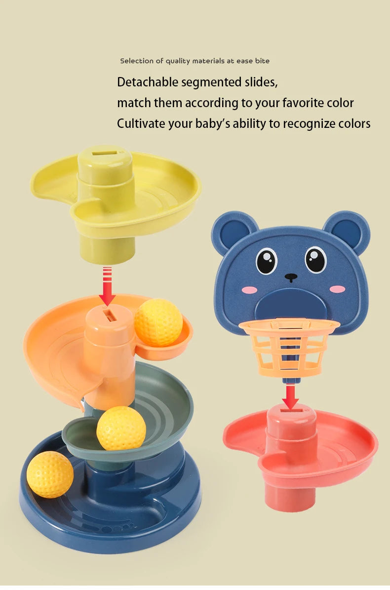 Montessori Baby Toys Rolling Ball Pile Tower Early Educational Toy For Babies Rotating Track Baby Gift Stacking Toy For Children