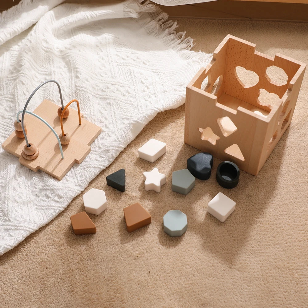 Children's Montessori Toys Wooden Building Blocks Shape Matching Toys Kids Educational Wooden Box Puzzle Toys Stacking Game