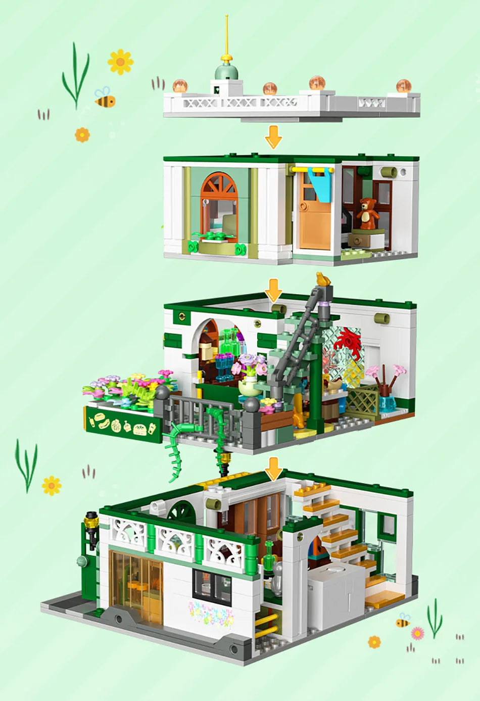 Creative Street View Wedding Salon Manor Garden House Coffee Shop Model Building Blocks City Architecture Mini Bricks Toys Gifts