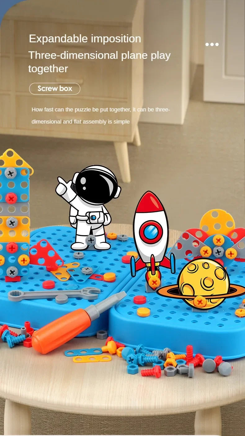 Children Toys Tool Set Electric Drill Screw Nut 3D Puzzle Toys Pretend Play Repair Tool Box Drilling Assembly Educational Toys