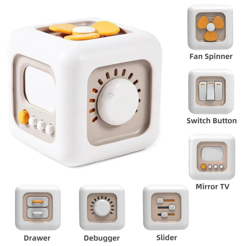 Montessori Activity Cube Baby Toys 6 in 1 Multipurpose Busy Cube Toddler Travel Toy Sensory Busy Board Educational Learning Toys