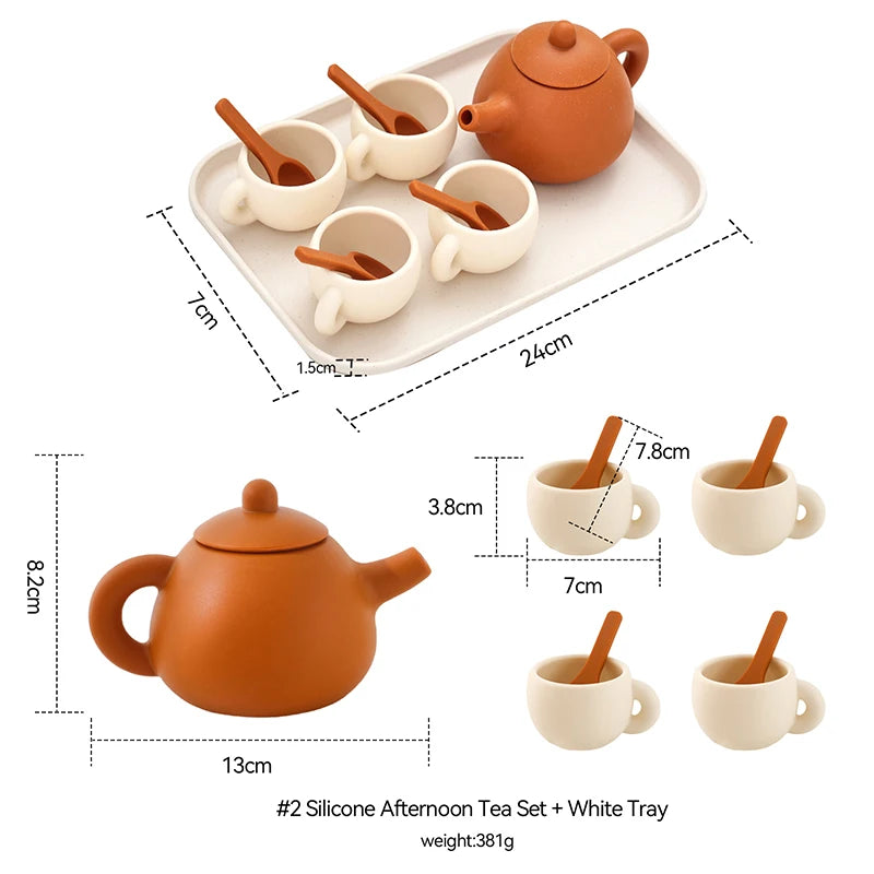 Kids Montessori Afternoon Tea Set Baby Teething Toy BPA Free Silicone Teapot and Teacups Role-Playing Kitchen Toy  Baby Toy Gift