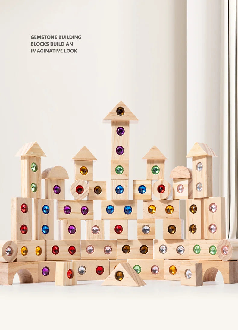 DIY Blocks Sparkling Acrylic Toy Kids Wooden Montessori Rainbow Gem Stacking Blocks Colorful Educational Wooden Creative Toys