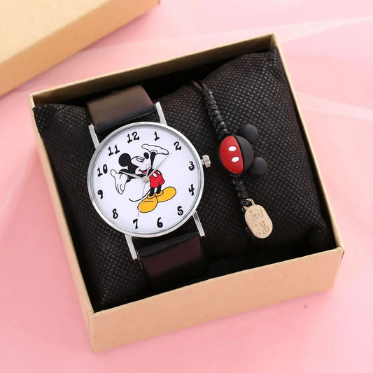 2024 Disney Mickey Mouse watch Minnie Mouse Anime Figure Children watch For Kids Boys Girls Cartoon watches Gifts Toys With Box